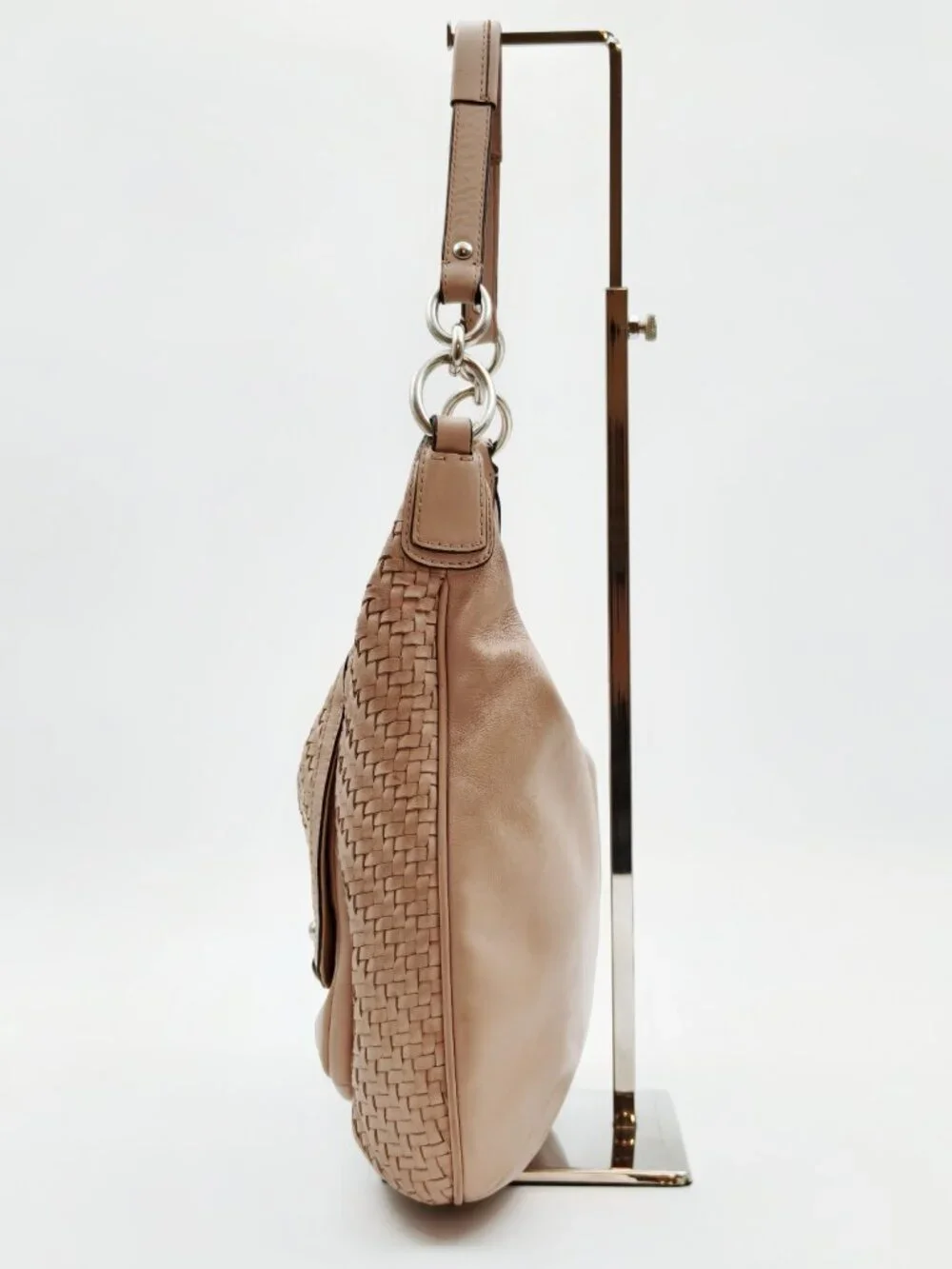 Coach Beige Woven Leather Hobo Shoulder Bag Turnlock Purse